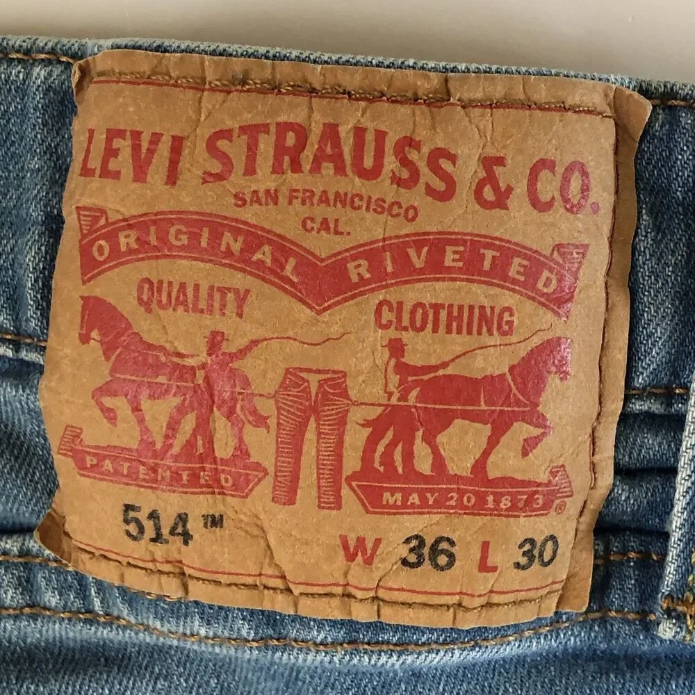 Levis 514 Men 36x29.5 Straight Leg Flex Denim Jeans Medium Light Wash 00514-1286